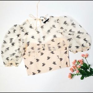 NWT Zara Organza Puff Sleeve Crop Top Bloggers fav